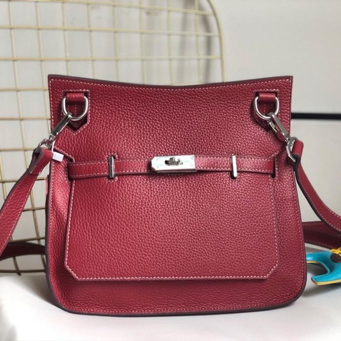 Hermes Jypsiere Bag Clemence Leather Palladium Hardware In Burgundy