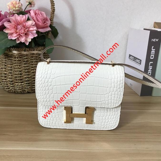 Hermes Constance Bag Alligator Leather Gold Hardware In White