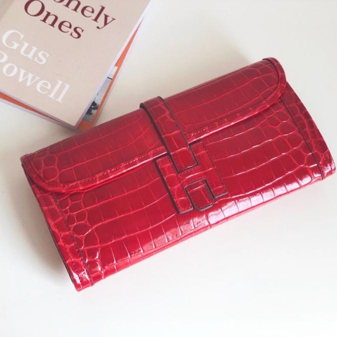 Hermes Jige Elan Clutch Alligator Leather In Red