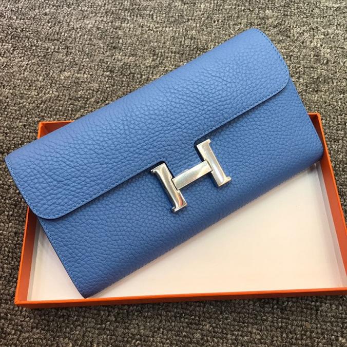 Hermes Constance Wallet Togo Leather Palladium Hardware In Light Blue