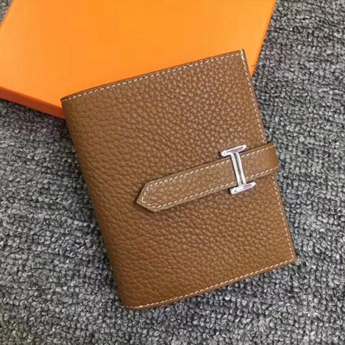 Hermes Bearn Compact Wallet Togo Leather Palladium Hardware In Brown