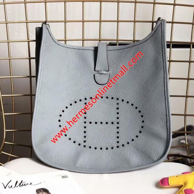 Hermes Evelyne Bag Clemence Leather Palladium Hardware In Sky Blue