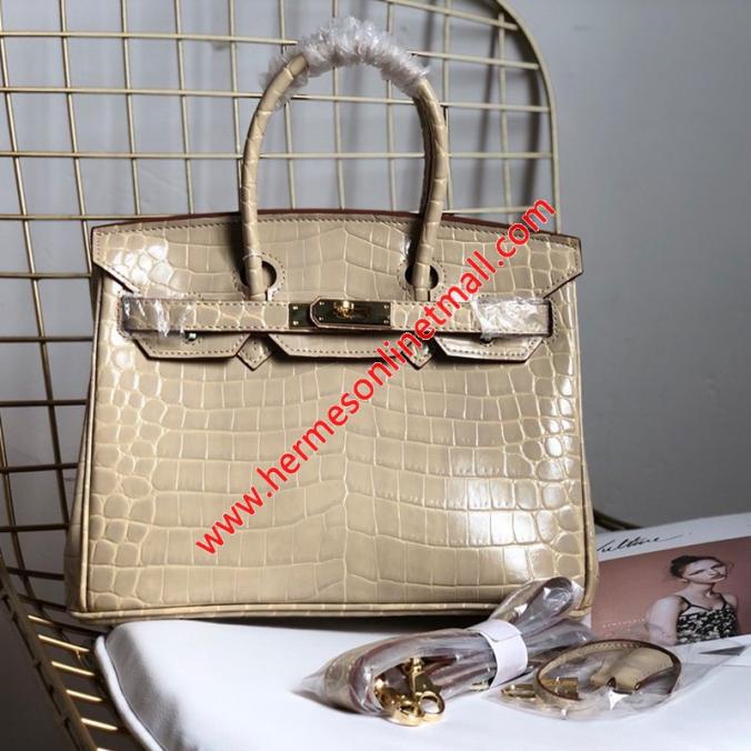 Hermes Birkin Bag Alligator Leather Gold Hardware In Apricot