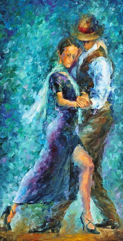Afremov Art Print featuring the painting Blue Tango 3 by Leonid Afremov