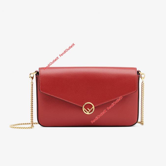 F is Fendi Chain Wallet In Calf Leather Red