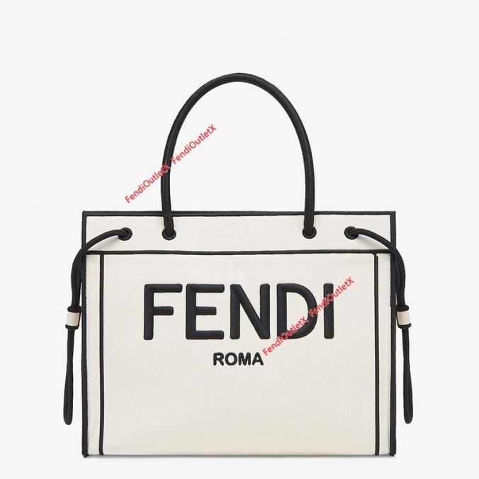 Fendi Medium Roma Shopper Bag In Undyed Canvas White