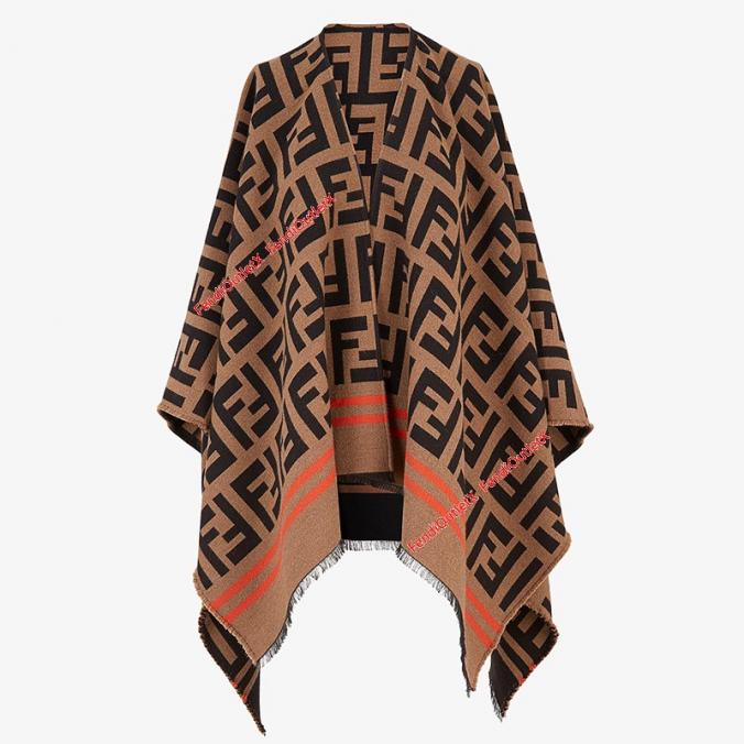 Fendi FF Enveloping Poncho In Wool Brown