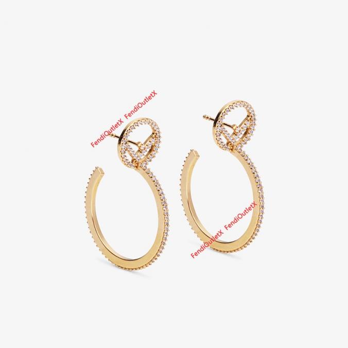 F is Fendi Circular Earrings In Crystals Metal Gold