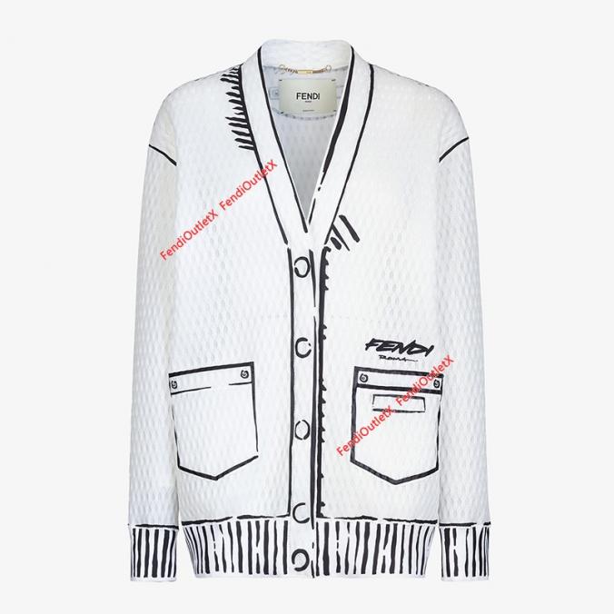 Fendi Roma Joshua Vides Quilted Cardigan In Mesh Fabric White