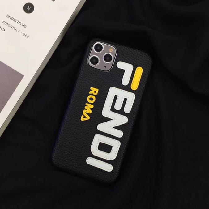 Fendi Mania iPhone Case In Leather Black