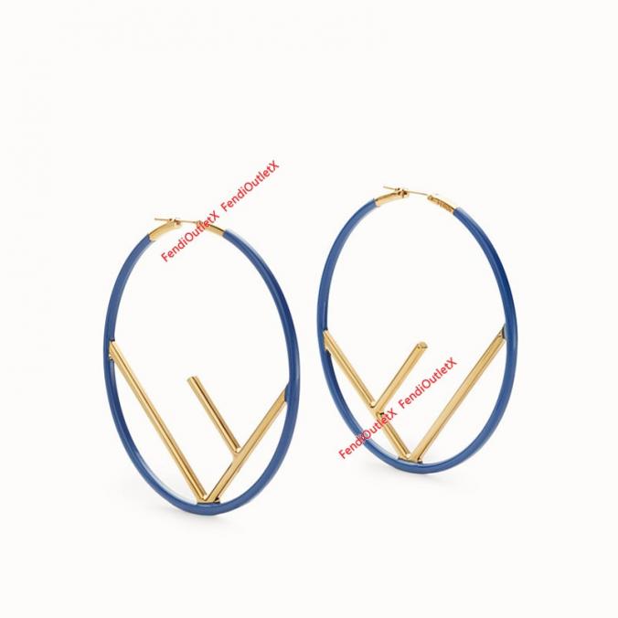 F is Fendi Hoop Earrings In Enameled Metal Blue