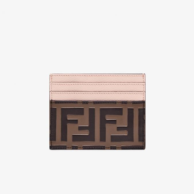 Fendi Card Holder In FF Calf Leather Pink