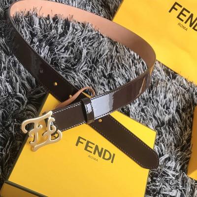 Fendi FF Karligraphy Bucket Belt In Patent Leather Brown