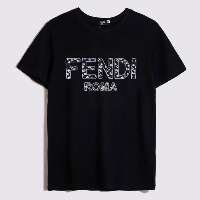 Fendi Flower Embroidered Logo T-Shirt In Cotton Black