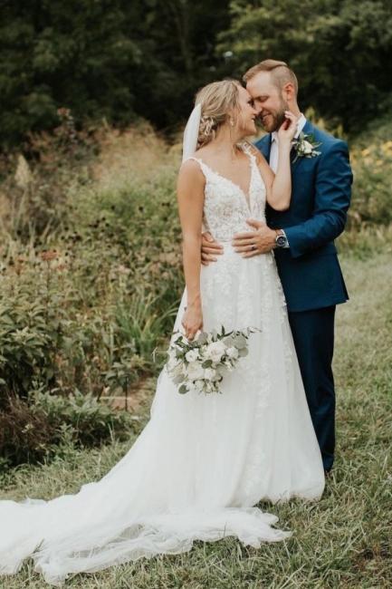 Designer Hochzeitskleider mit Ärmel | Brautkleid A Linie Spitze