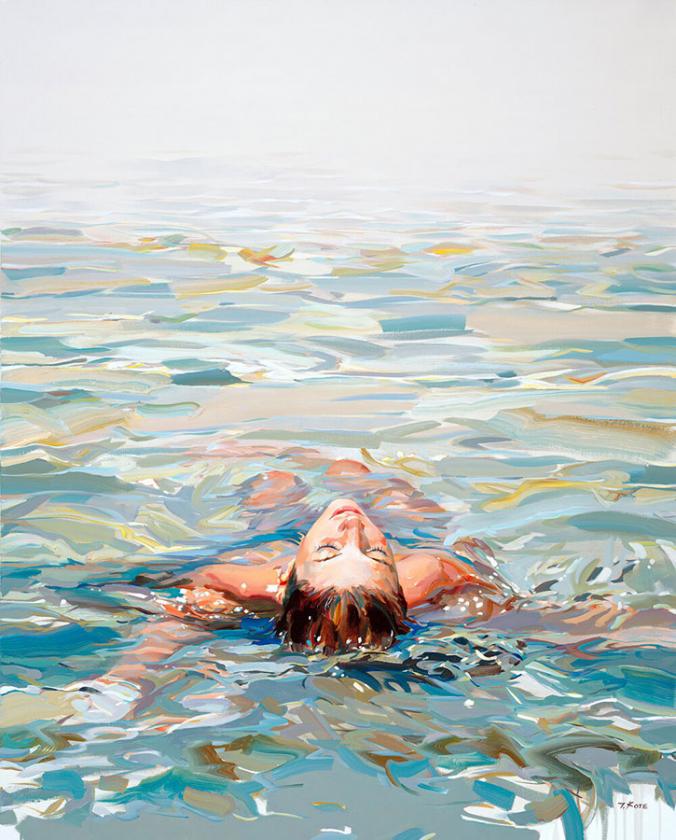 Abstract Impressionistic painting of a woman in water