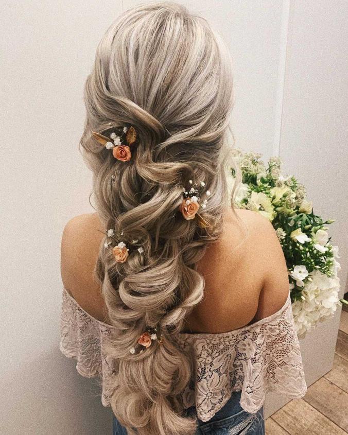 wedding hairstyles mermaid braid with decor