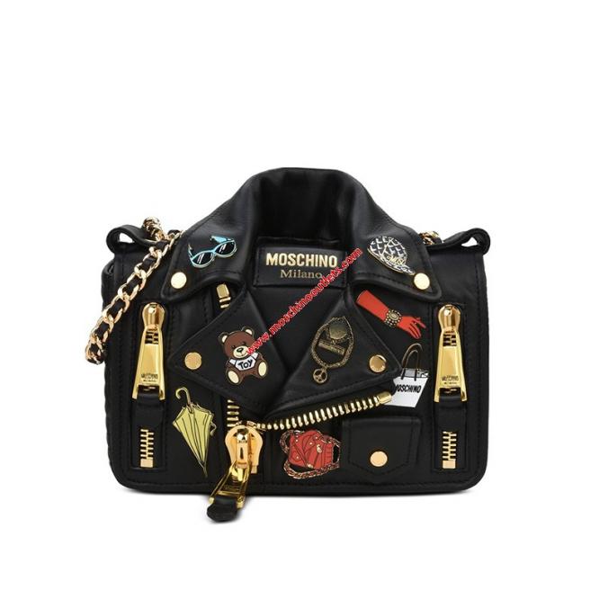 Moschino Iconic Badges Shoulder Bag Black