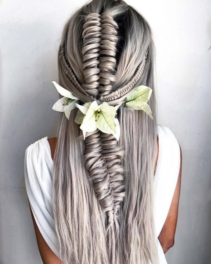 wedding hairstyles fishtail braids long flowers