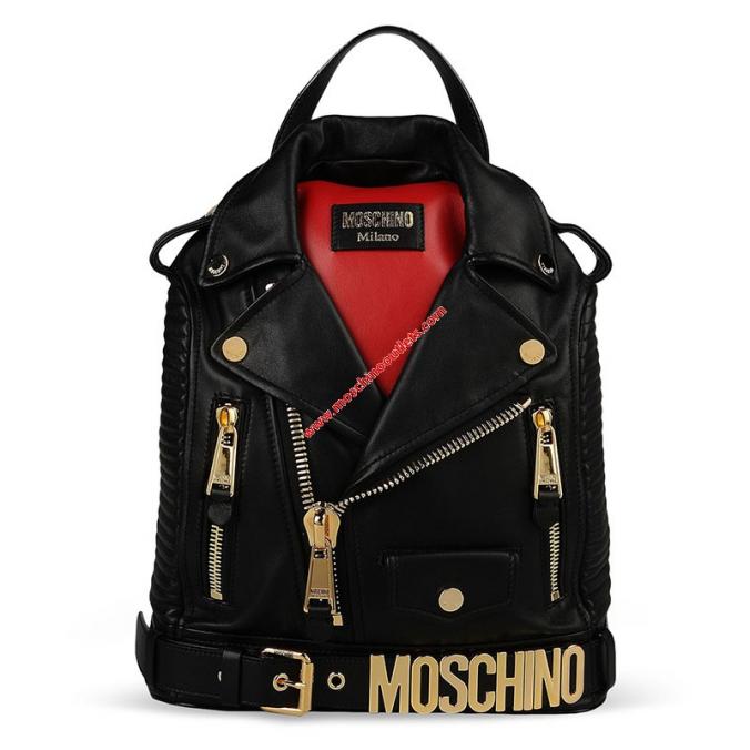 Moschino Biker Jacket Large Backpack Black