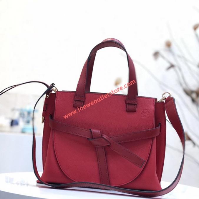 Loewe Small Gate Top Handle Bag Grained Calfskin In Red