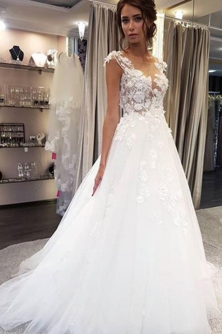 Schöne Brautkleider A Linie | Tüll Hochzeitskleider mit Spitze