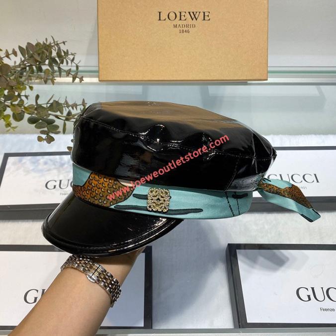 Loewe Leather Military Cap In Black