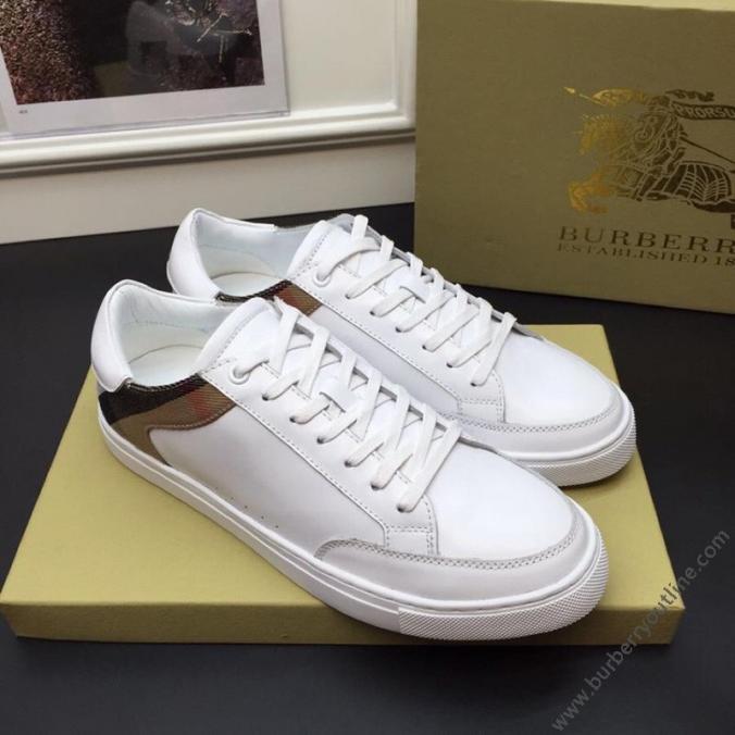 Burberry Leather Suede And House Check Sneakers In White