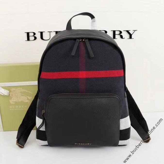 Burberry Abbeydale House Check And Leather Backpack In Navy Blue