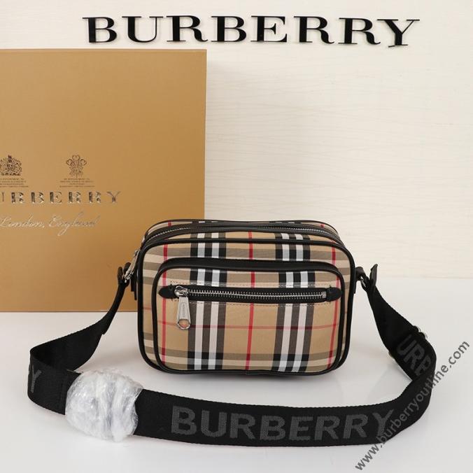 Burberry Vintage Check And Leather Crossbody Bag In Beige