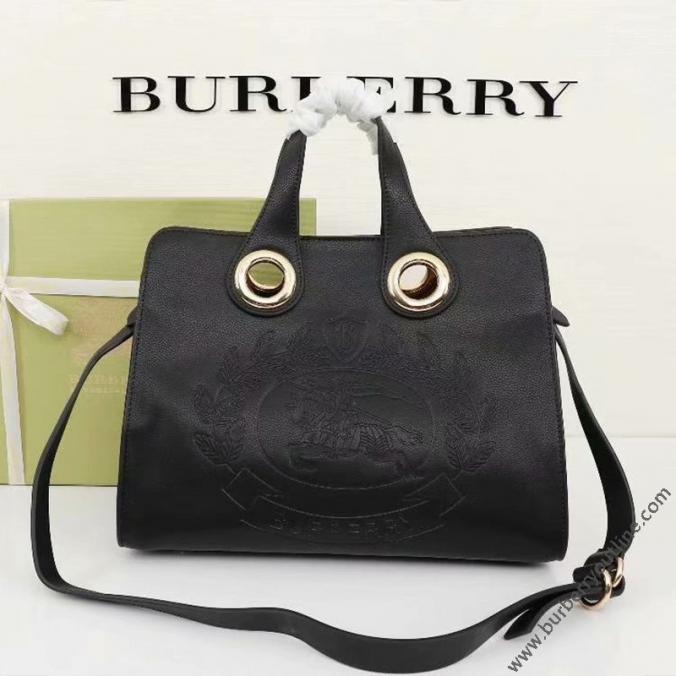 Burberry Leather Crest Grommet Detail Tote In Black