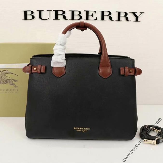 Burberry Medium Leather And Canvas Banner Bag In Black/Brown