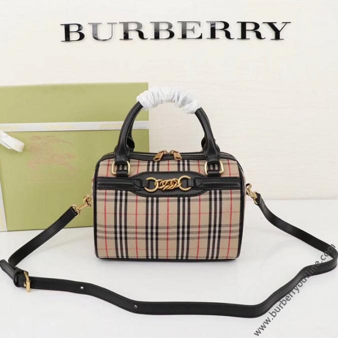 Burberry Small 1983 Check Link Bowling Bag In Black
