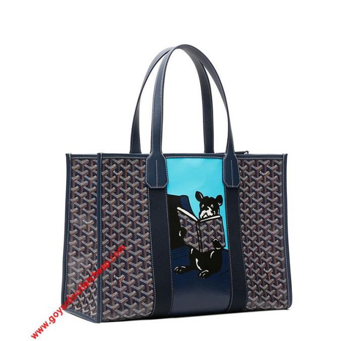 Goyard Goyardine Reading Bulldog Canvas Villette Tote Navy Blue