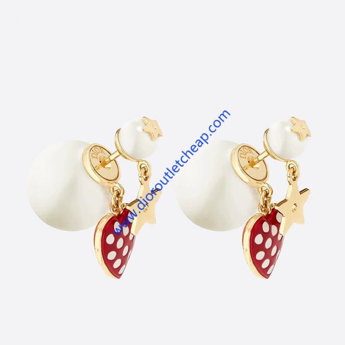 Dior Tribales Dioramour Earrings Metal, White Resin Pearls and Red Lacquer with White Polka Dots Gold