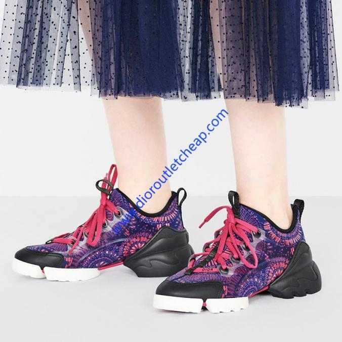 Dior D Connect Sneakers Unisex Fireworks Print Technical Fabric Rose