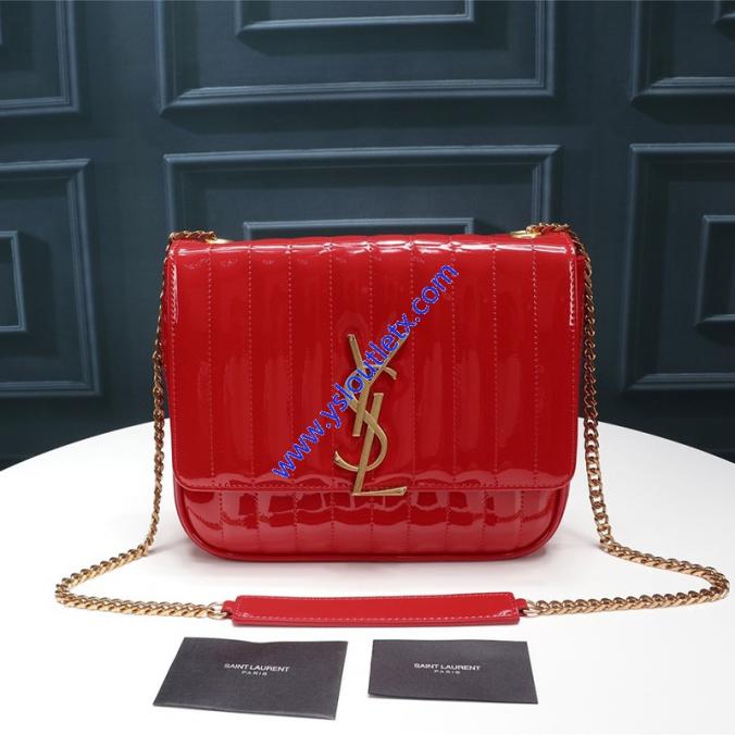 Saint Laurent Large Vicky Bag In Matelasse Patent Leather Red