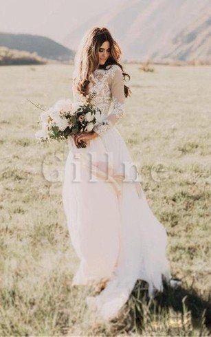Chiffon Informal & Casual Long Sleeves Romantic Appliques Wedding Dress