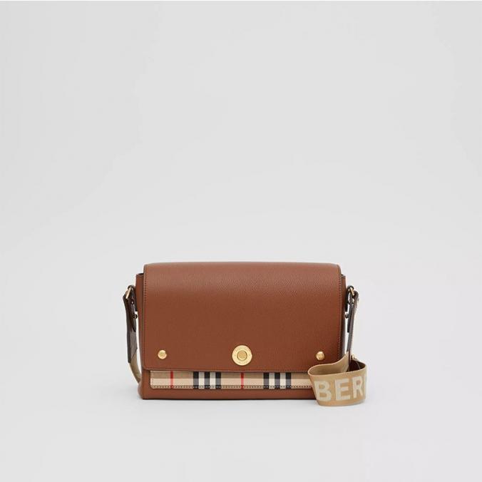Burberry Leather And Vintage Check Note Crossbody Bag Brown