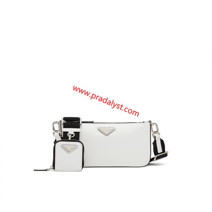 Prada 2VH129 Brushed Leather Shoulder Bag In White