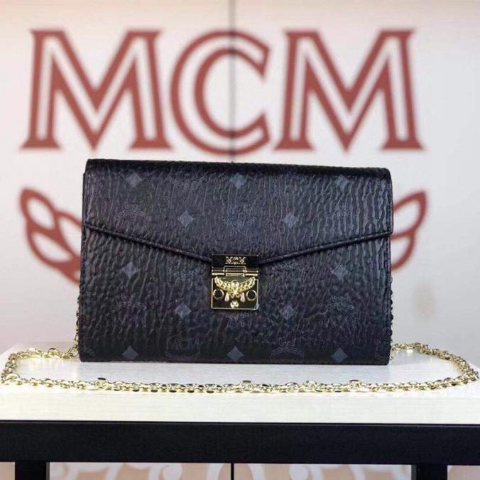 MCM Large Patricia Visetos Continental Crossbody Wallet In Black