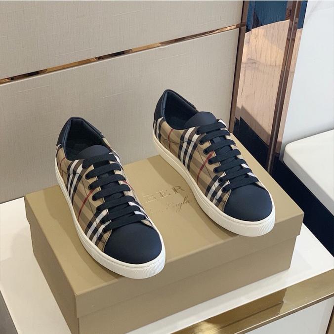 Burberry Bio-based Sole Vintage Check And Leather Sneakers Blue