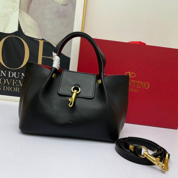 Valentino Garavani VLogo Escape Small Calfskin Tote Bag Black
