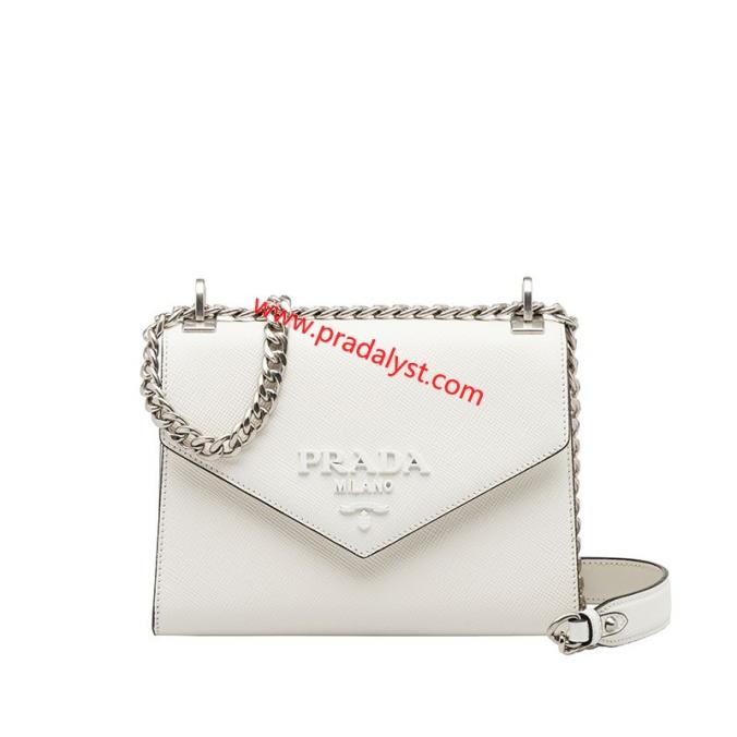 Prada 1BD127 Saffiano Leather Monochrome Bag In White