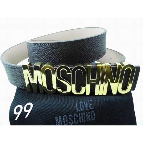 Moschino Logo Buckle Women Large Embossed Leather Belt Black