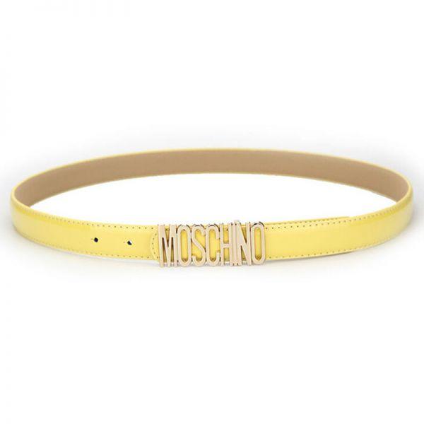 Moschino Logo Buckle Women Small Patent Leather Belt Yellow