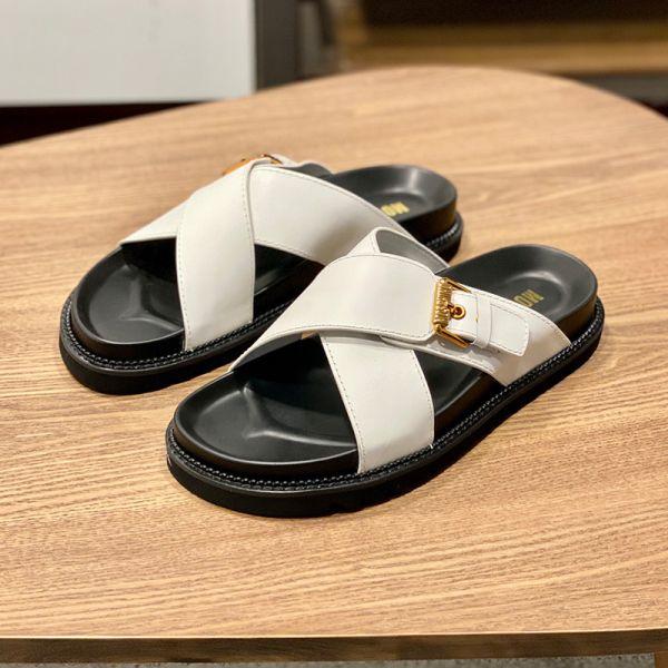 Moschino Crossed Straps Men Calfskin Slides White