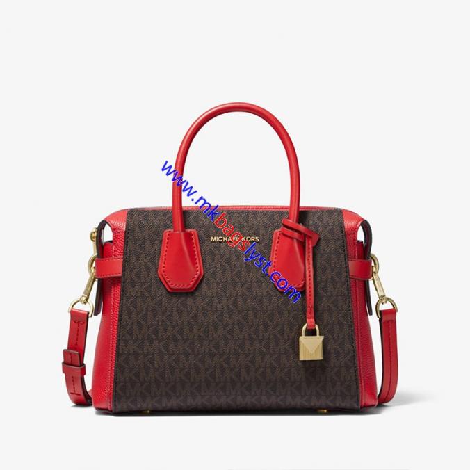 MICHAEL Michael Kors Mercer Small Logo Belted Satchel Coffee/Red