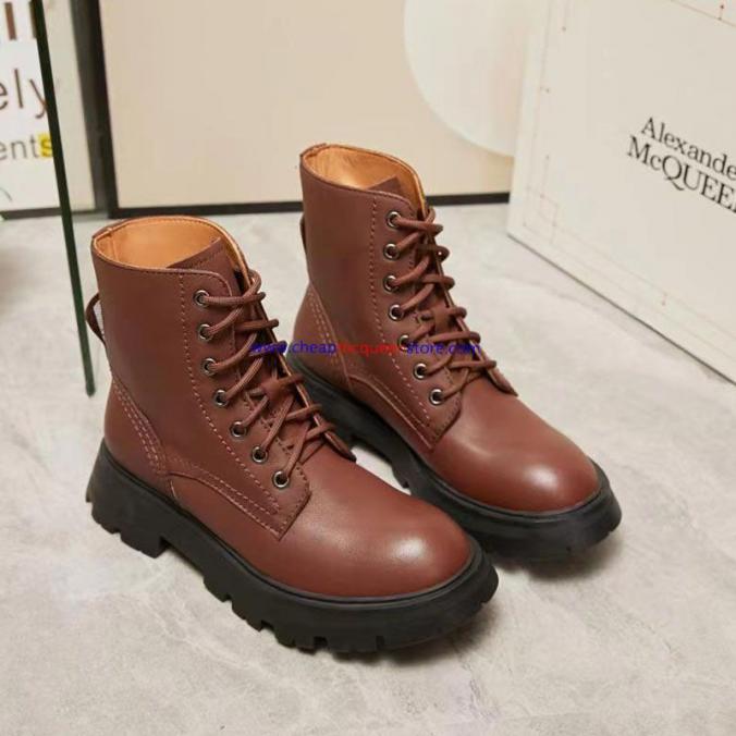 Alexander Mcqueen Wander Boots with Shiny Calf Leather Brown