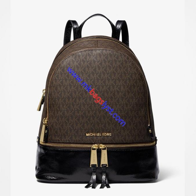 MICHAEL Michael Kors Rhea Medium Logo and Pebbled Leather Backpack Coffee/Black